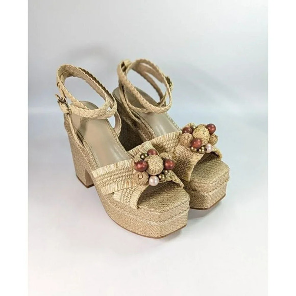 Sam Edelman Women's Tate Woven Raffia Ankle-Strap Platform Size 9 (MSRP $170) - Picture 3 of 10